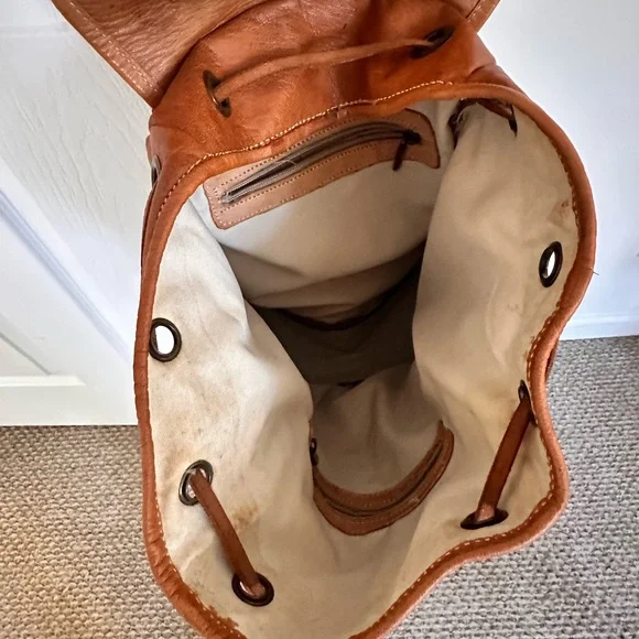 Stylish Tan Leather Backpack - Picture 2 of 5